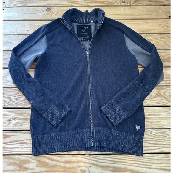 Guess Full Zip Cardigan Sweater Size Medium Men’s Navy - Picture 1 of 8